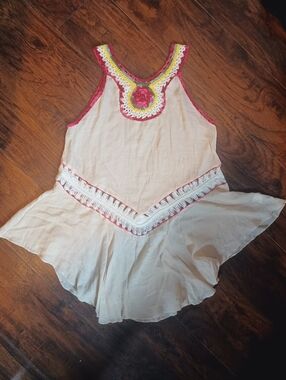 Crocheted Embroidered Cream Peasant Summer Dress Long Top